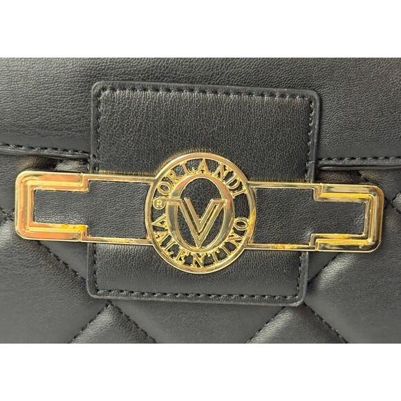 VALENTINO Orlandi Black Quilted Handbag Top Handle Crossbody Vegan Leather Gold - Picture 6 of 6